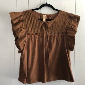 Dolan Chocolate Ruffle Sleeve Blouse
